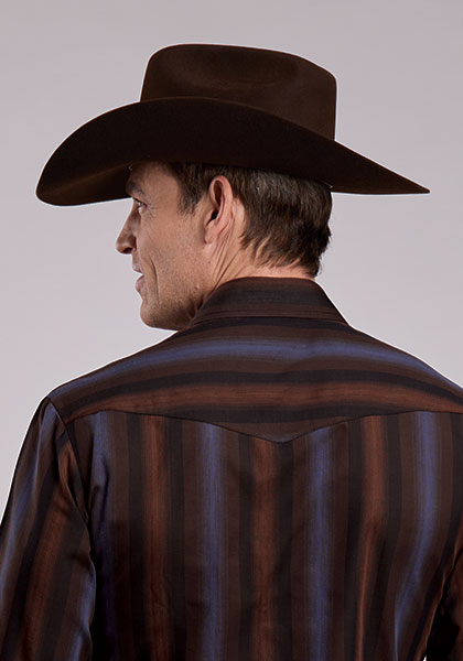 Roper Yarn Dyed Vertical Stripe Long Sleeve Snap Shirt Brown