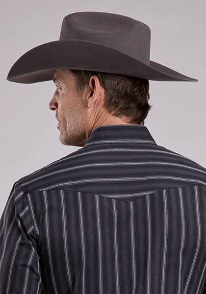 Roper Yarn Dyed Striped Long Sleeve Snap Black