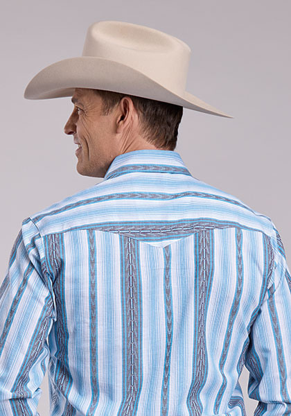 Roper West Made Vertical Stripe Blue Long Sleeve Shirt