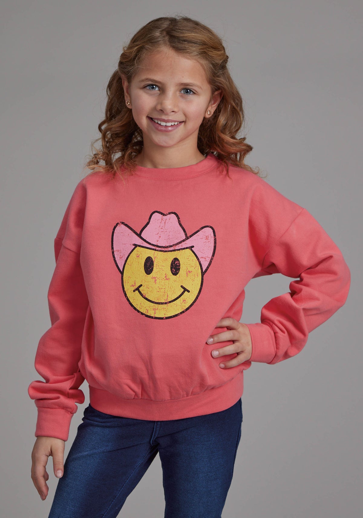 Roper Cowboy Smiley Face Sweater Pink