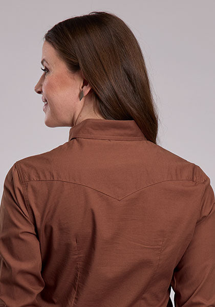 Roper Ladies West Made Solid Sienna Brown Long Sleeve Snap Shirt