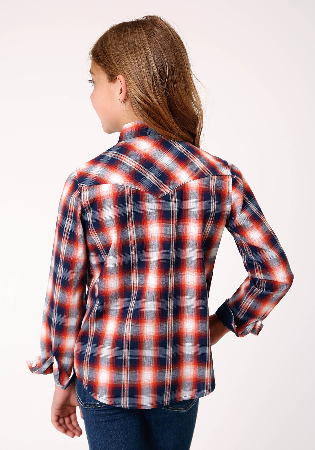 Roper Kids Blue Dobby Plaid Long Sleee Snap Shirt