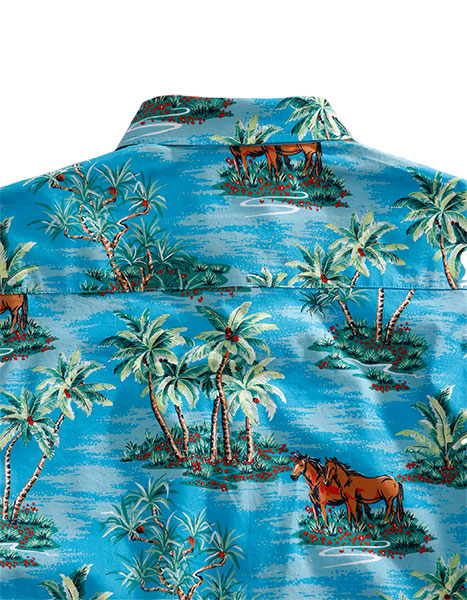 Tin Haul Horsey Hawaiian Print LS Snap