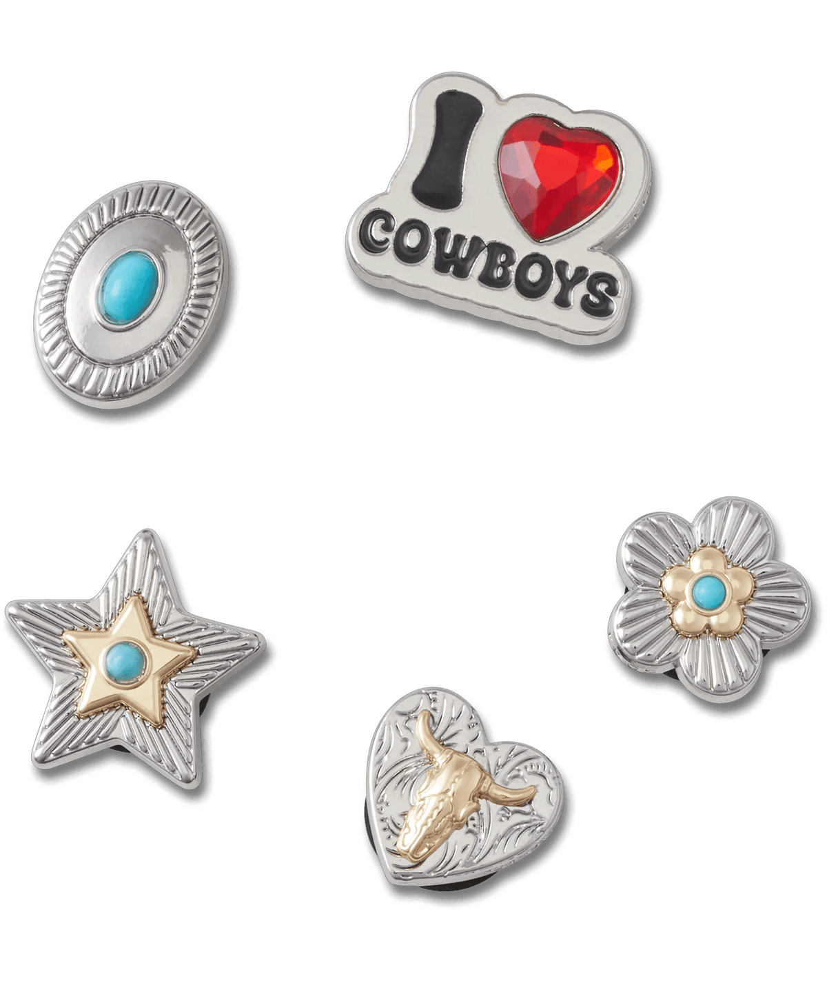 Jibbitz Silver I Heart Cowboy 5 Pack