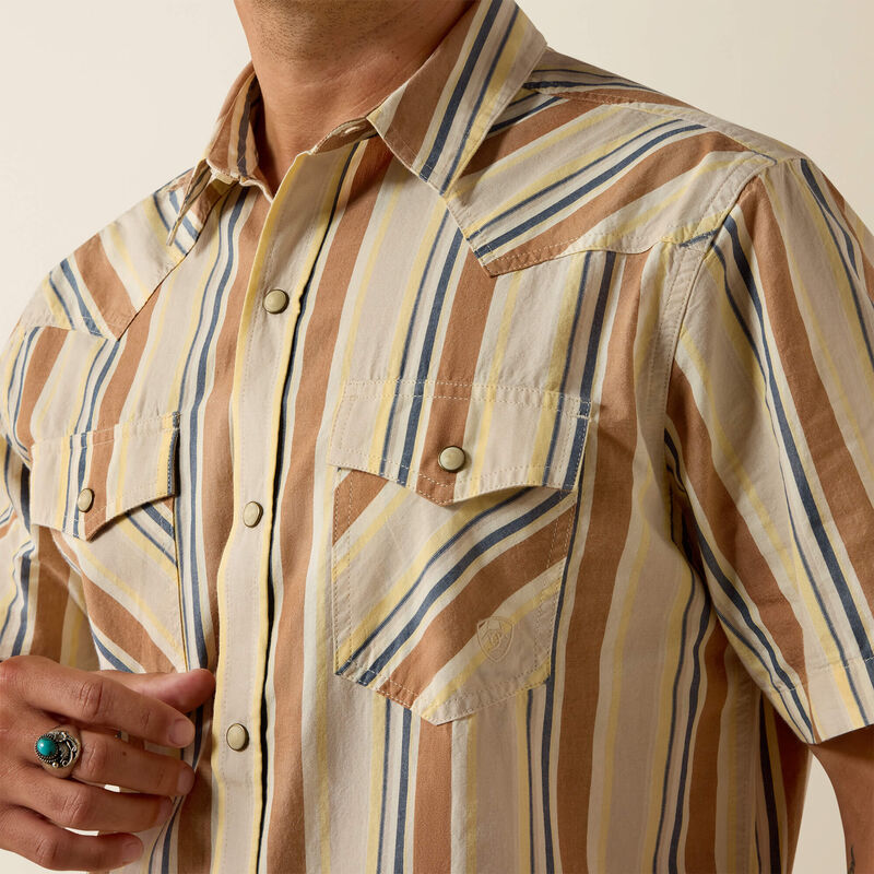 Ariat Mens Retro Hawthorne Fitted Snap Shirt Sandshell Stripe