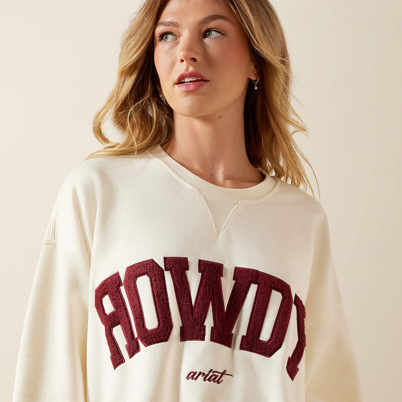 Ariat Ladies Collegiate Oversize Sweatshirt Cream/Maroon