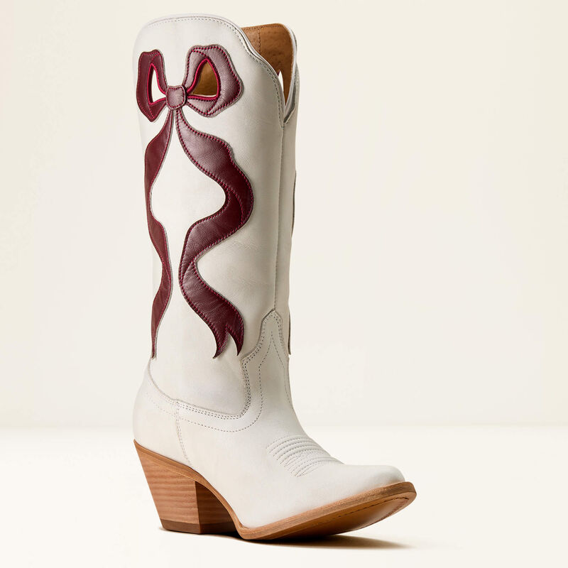 Ariat Ladies Beaux J Toe Western Boot Ivory Pearl/Maroon