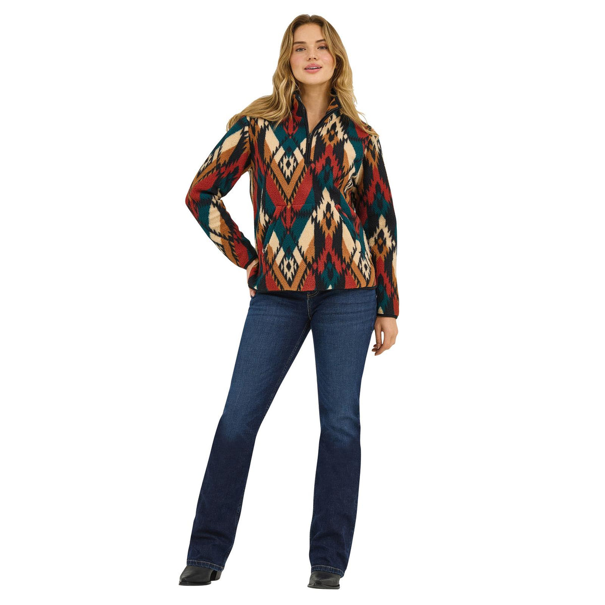 Wrangler Retro Americana Sherpa Zip Pullover Teal