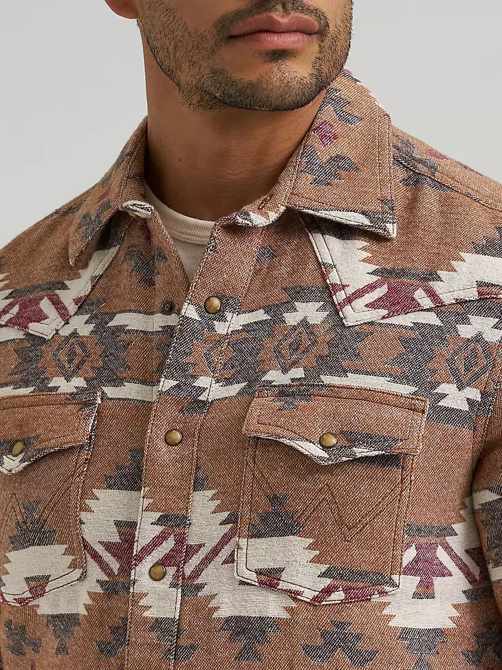 Wrangler Retro Premium Western Snap Jacquard Shirt Brown Arrowhead