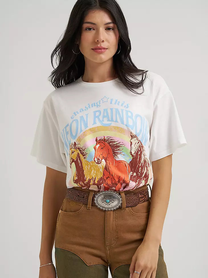 Wrangler X Lainey Wilson Neon Rainbow Girlfriend Tee White
