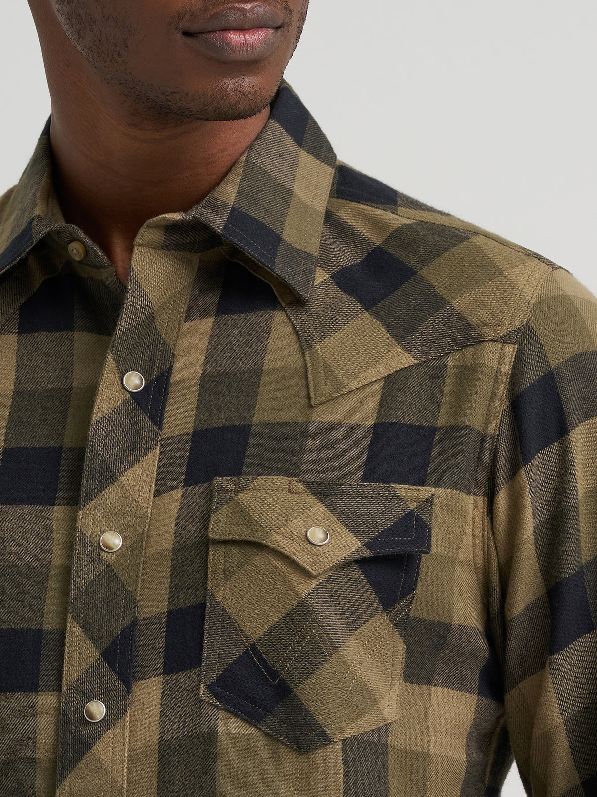 Wrangler Retro Flannel Long Sleeve Shirt Snap Green Plaid