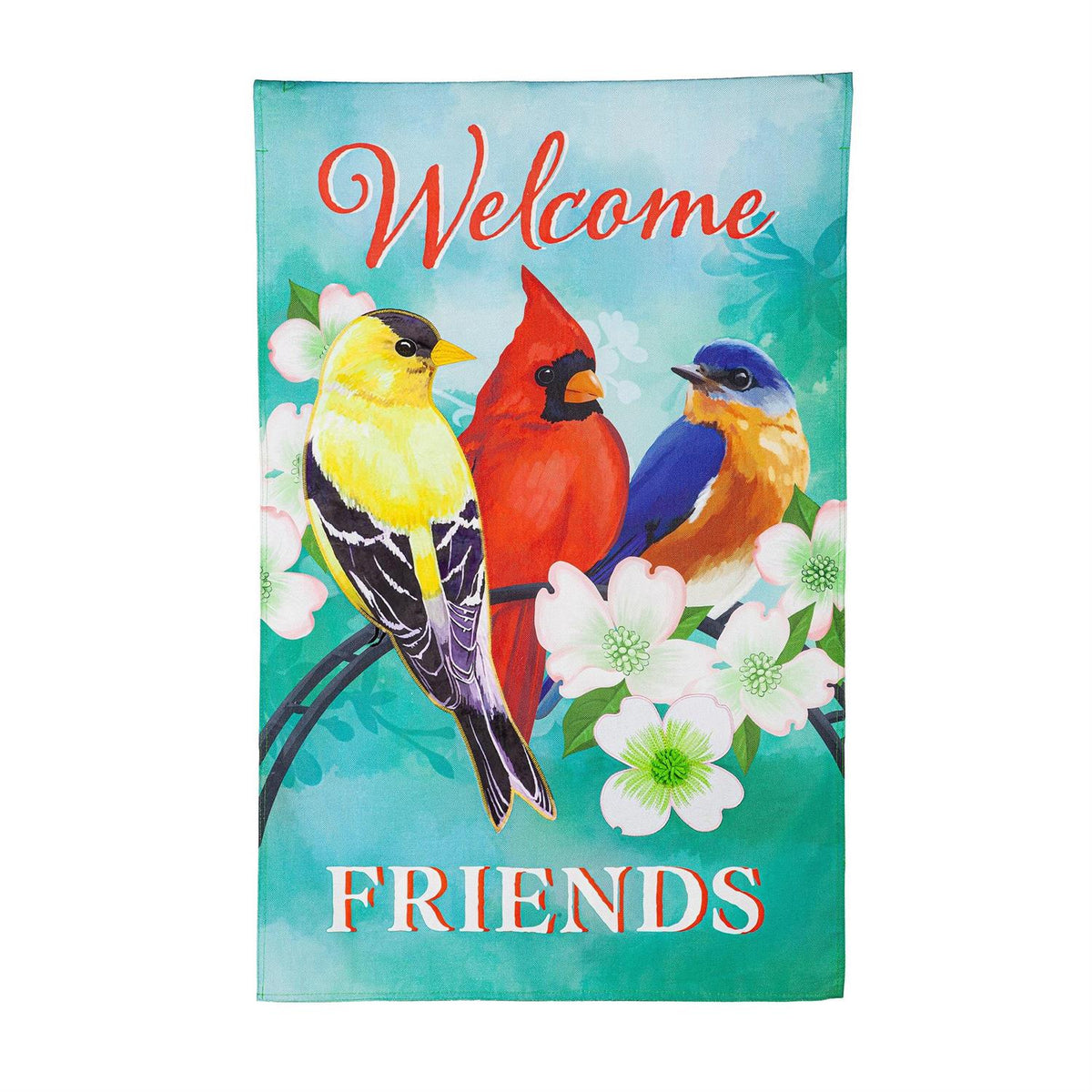 Evergreen Welcome Friends Burlap House Flag