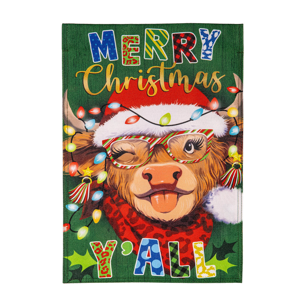 Evergreen Merry Highland Ho Burlap Garden Flag