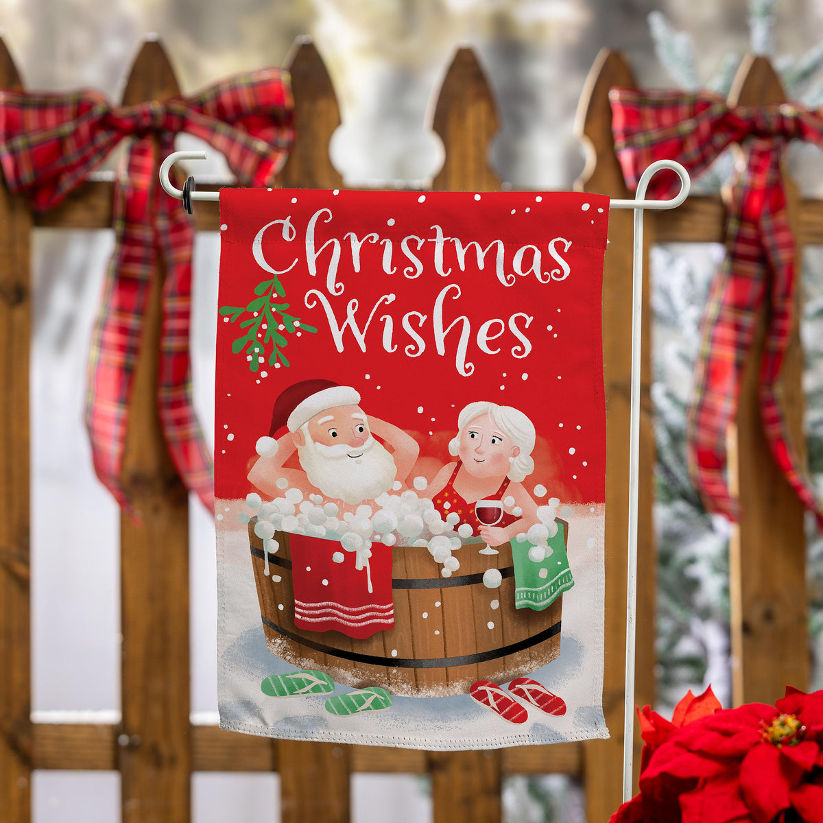 Evergreen Christmas Wishes Suede Garden Flag