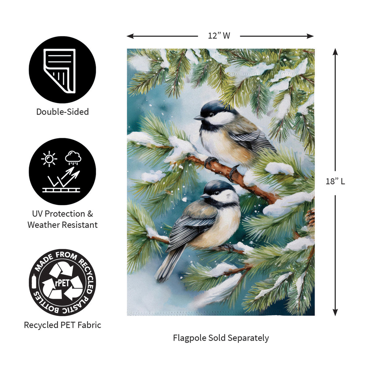 Evergreen Winter Chickadee Friends Suede Garden Flag