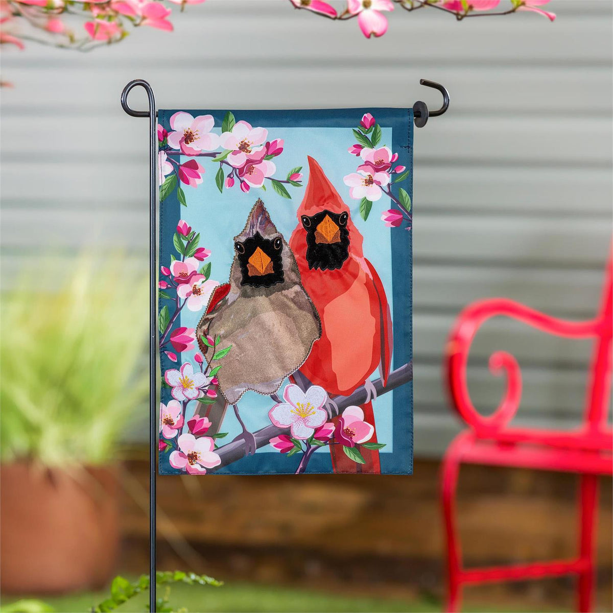 Evergreen Cardinal Couple Applique Garden Flag