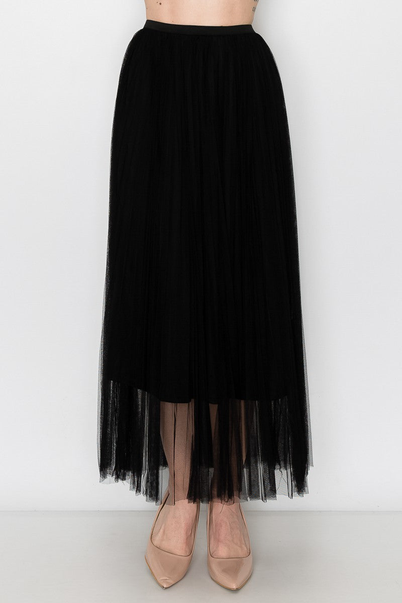 Origami Long Mesh Skirt Black
