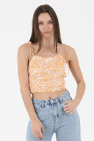 Angie Orange Smocked Crop Top