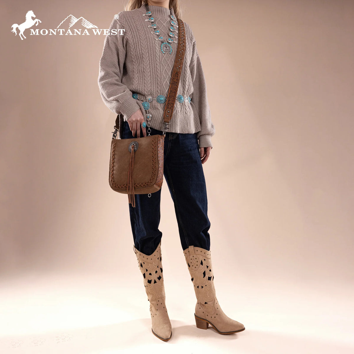 Montana West Tooled Crossbody Brown
