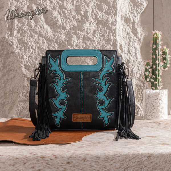 Montana West Wrangler Top Handle Boot Scroll Fringe Tote/Crossbody
