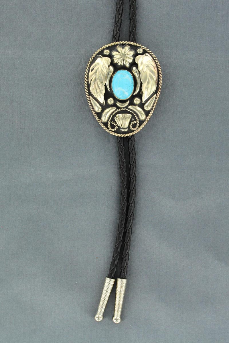 Double S Stone/Leaves Bolo Tie
