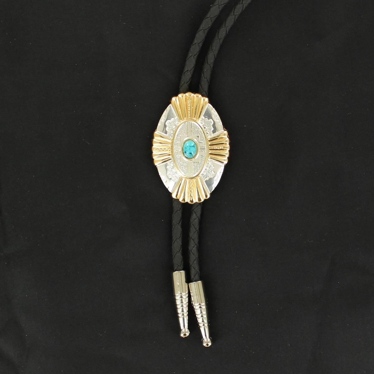 M&F Gold/Silver w/ Turquoise Stone Bolo Tie