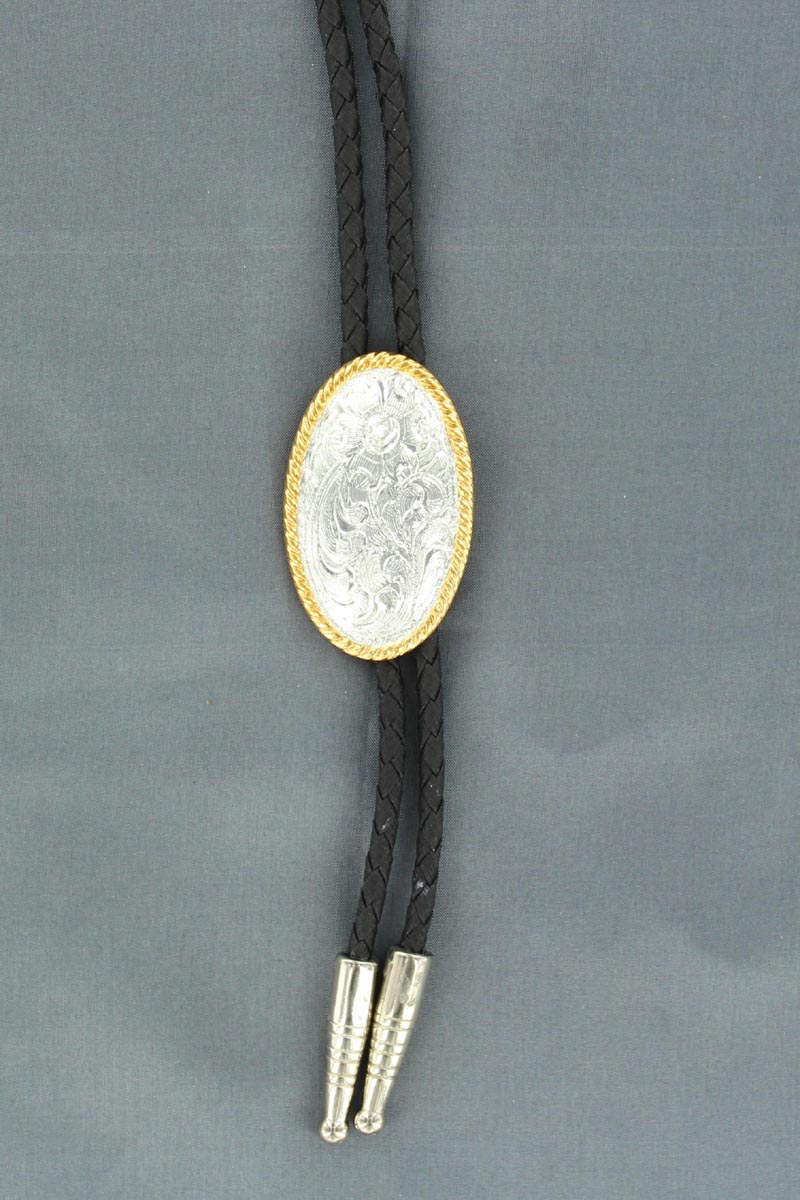 Double S Gold Edge Oval Bolo Tie