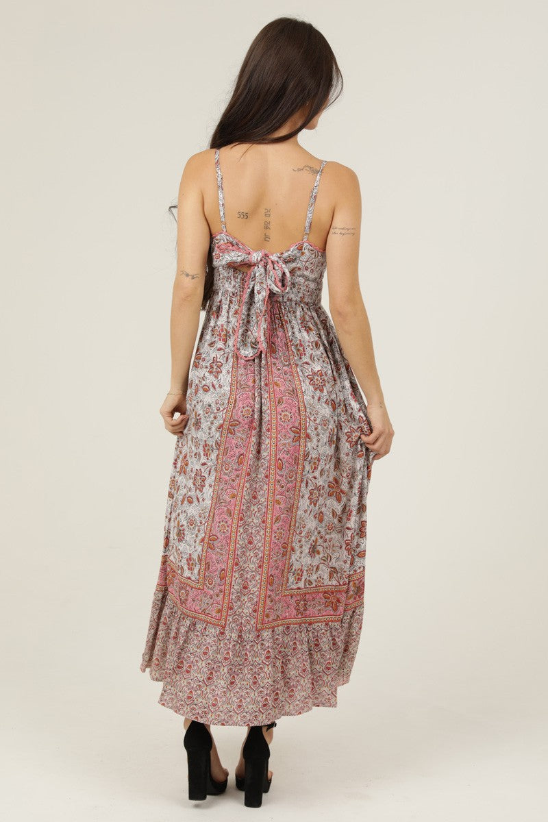 Angie V Neck Open Tie Back Printed Maxi Dress Sunrise