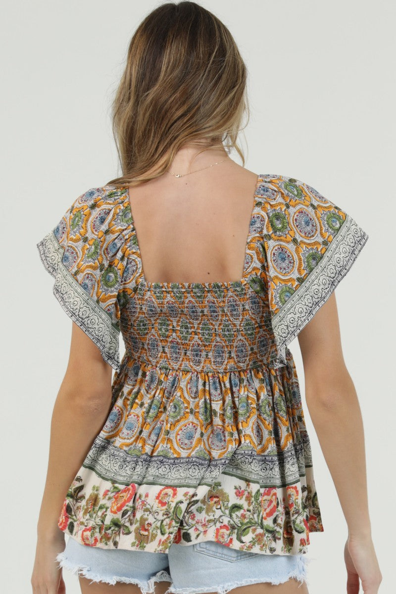 Angie V Neck Printed Top Clementine