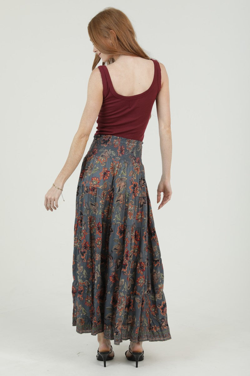 Angie Floral Printed Tiered Maxi Skirt