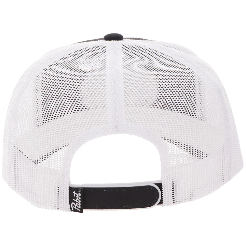 Hooey Pabst Blue Ribbon Black White 5-Panel Trucker with White Black Blue Red Patch