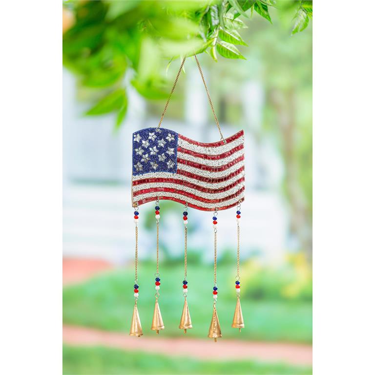 Evergreen American Classic Wind Chime, American Flag with Bells