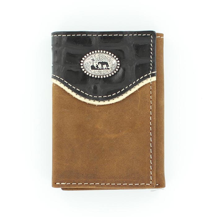 Nocona Black/tan Praying Cowboy Concho Trifold Wallet