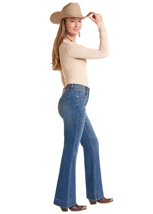 Rock & Roll Double Button High Rise Trouser Medium Wash