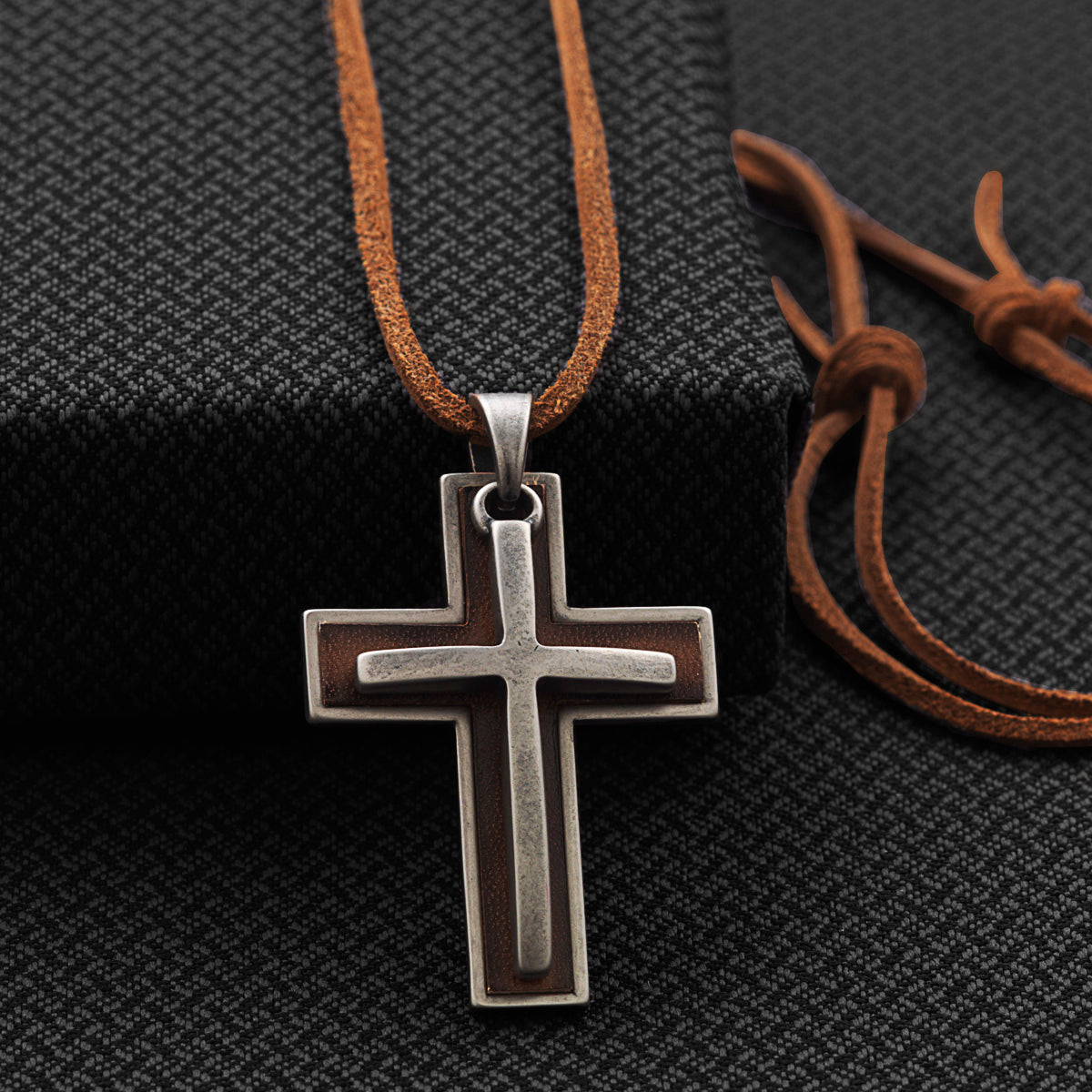 Twister Mens Leather Cord Cross Necklace