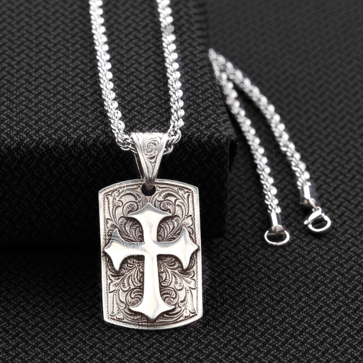 Twister Necklace Floral Cross Dog Tag