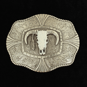 Nocona White Skull Rectangle Ripple Edge Belt Buckle