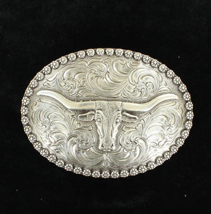Nocona Flower Edge Steer Head Buckle