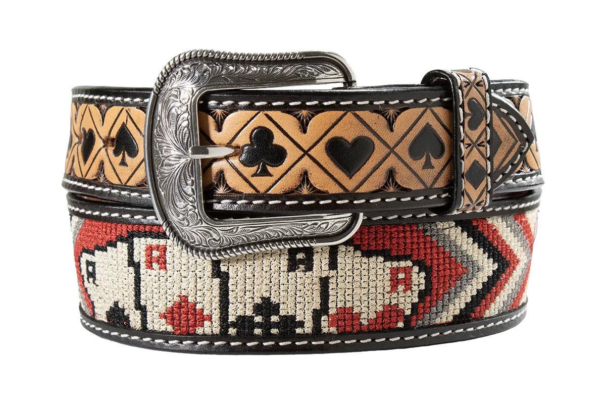 3D Aces Embroidered Red Tapered Belt
