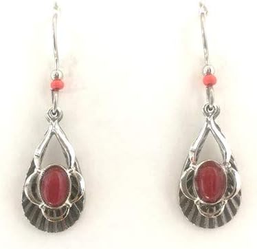 Silver Forest Earring Open Teardrop Red Stone