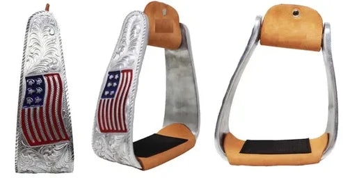Epic Animal Engraved Aluminum Stirrups with Flag