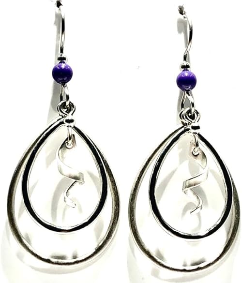 Silver Forest Earring Oepn Teardrops Purple Ball