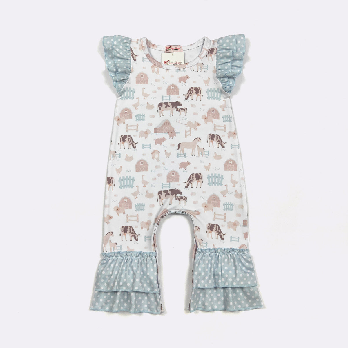 CC Barnyard Blue Baby Romper