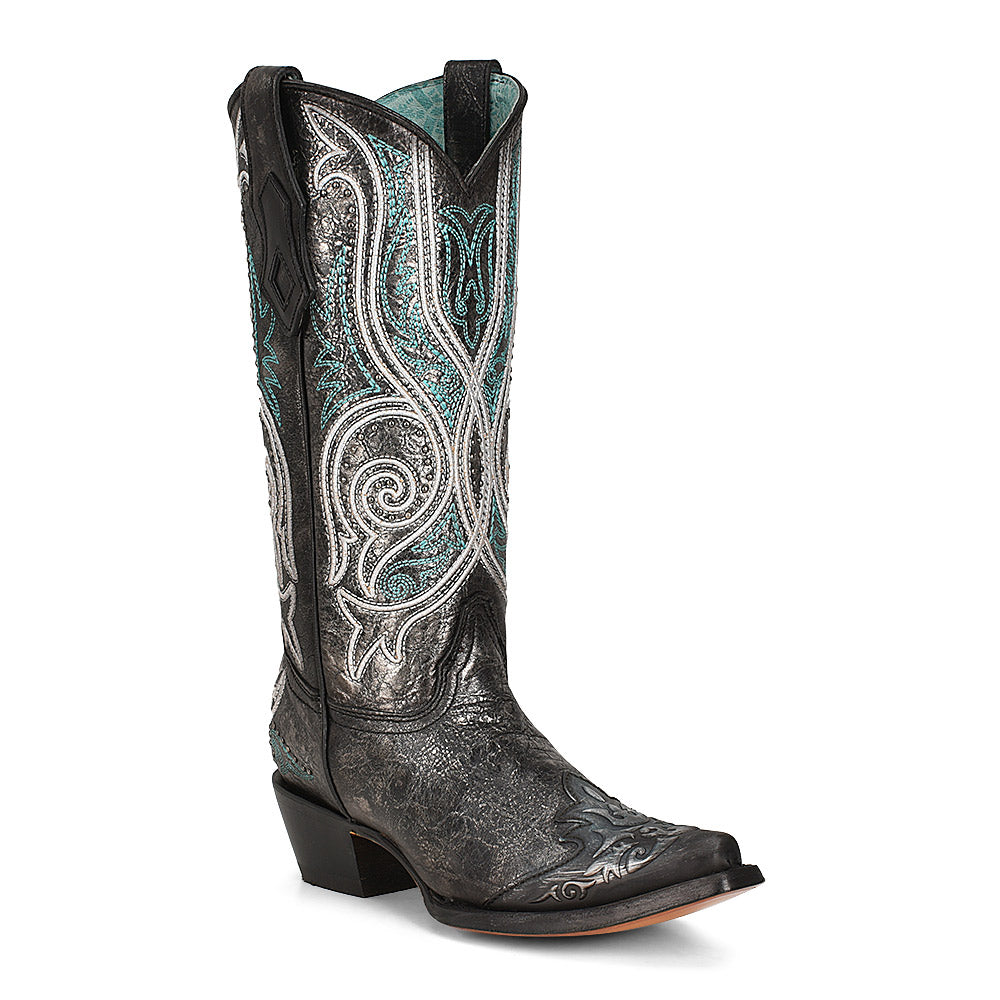 Corral Black/White Embroidery Snip Toe Overlay