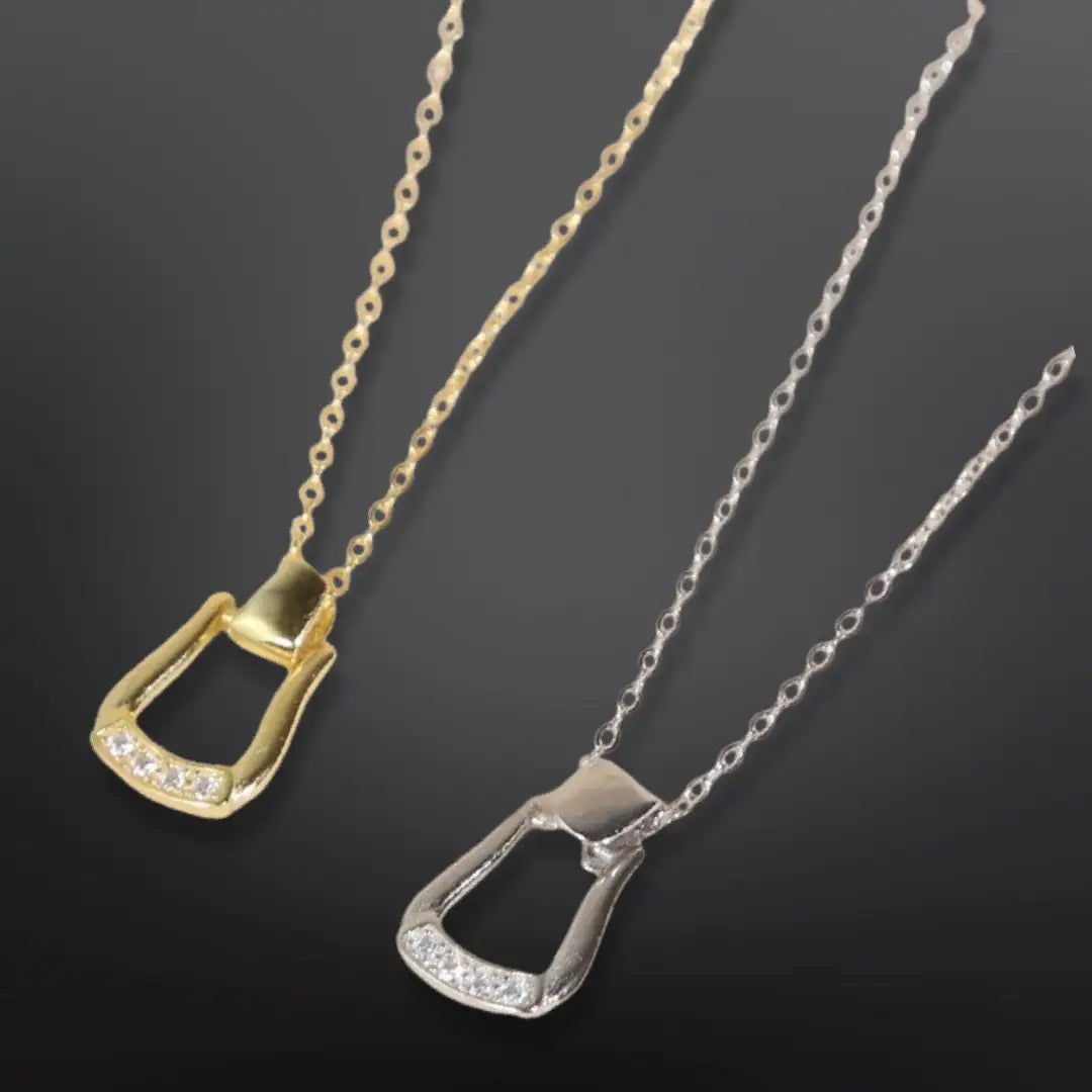 Westrian Sterling Silver Gold Plate Pendant Saddle Stirrup Necklace