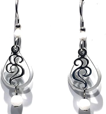 Silver Forest Earring Silver Swirl White Teardrop