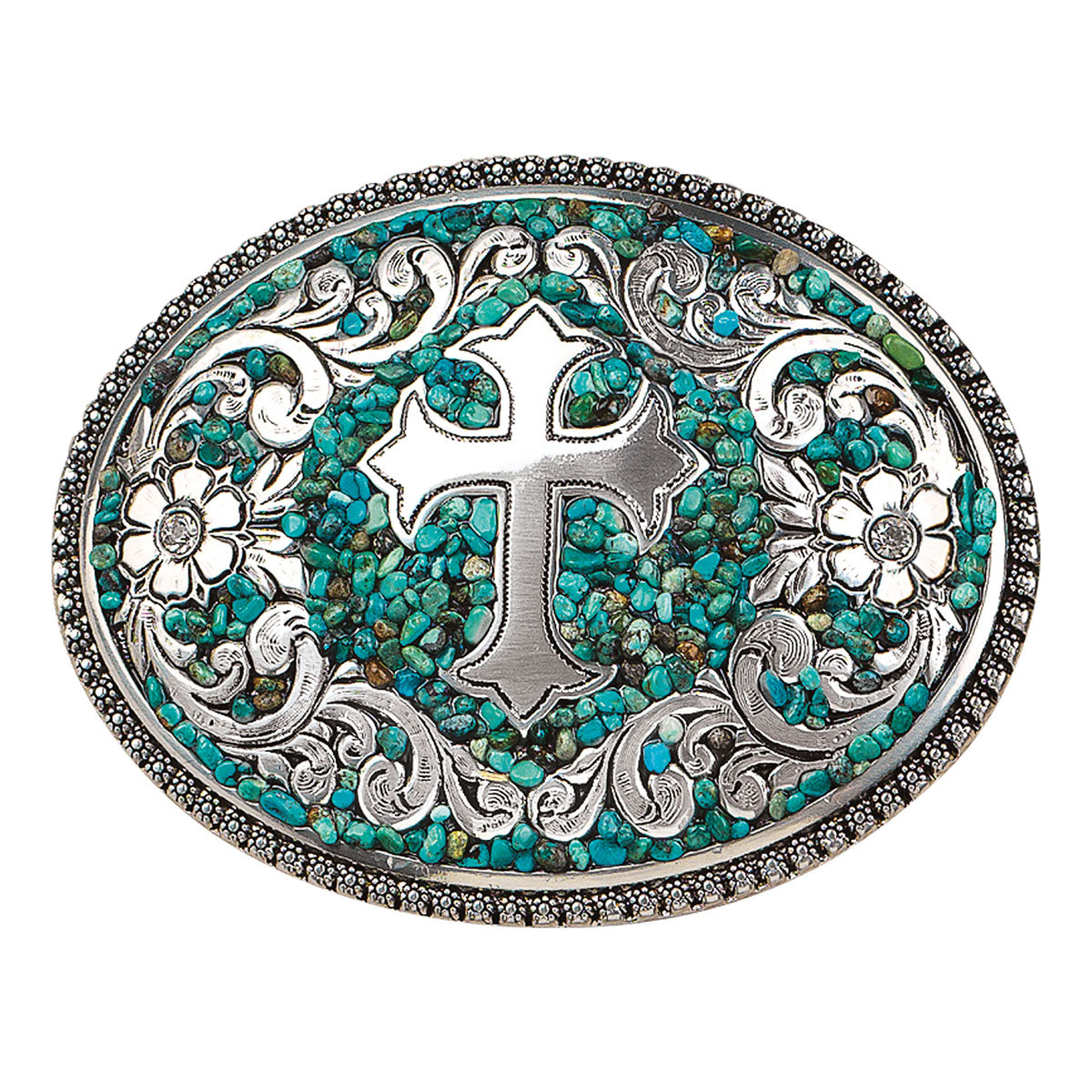 Blazin Roxx Turquoise Pebbles/Cross Belt Buckle