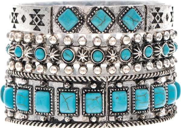 Rain Silver TQ Southwest Style Bracelet Set