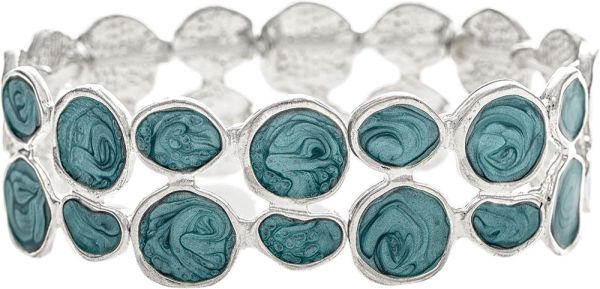 Rain Silver Blue Epoxy Enamel Double Row Discs Bracelet