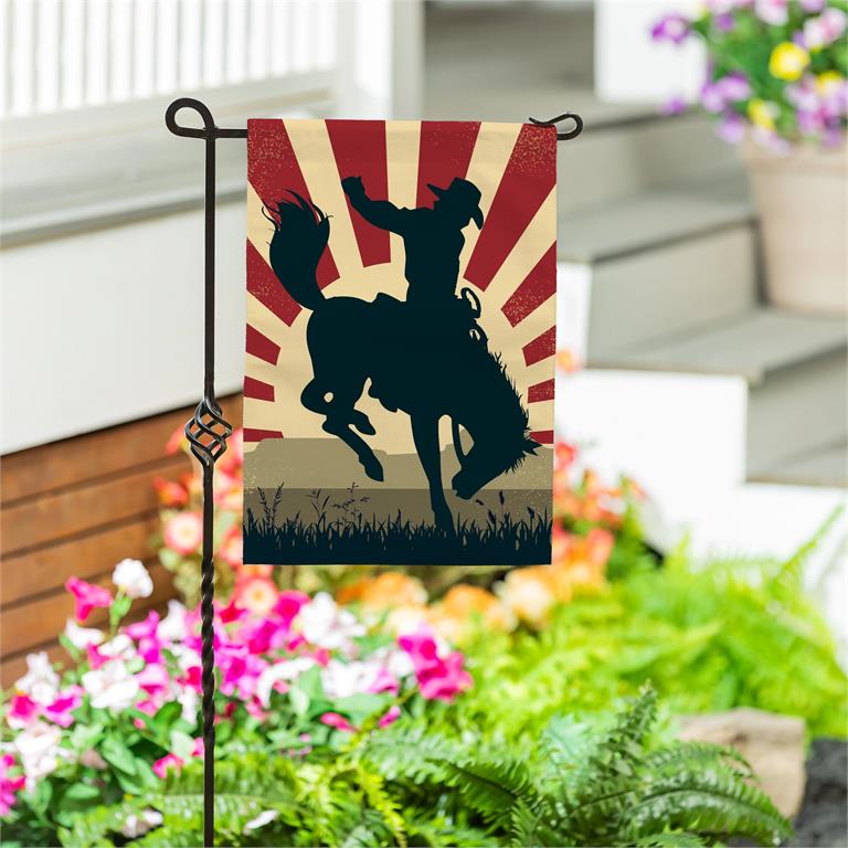 Evergreen Day Rodeo Burlap Garden Flag